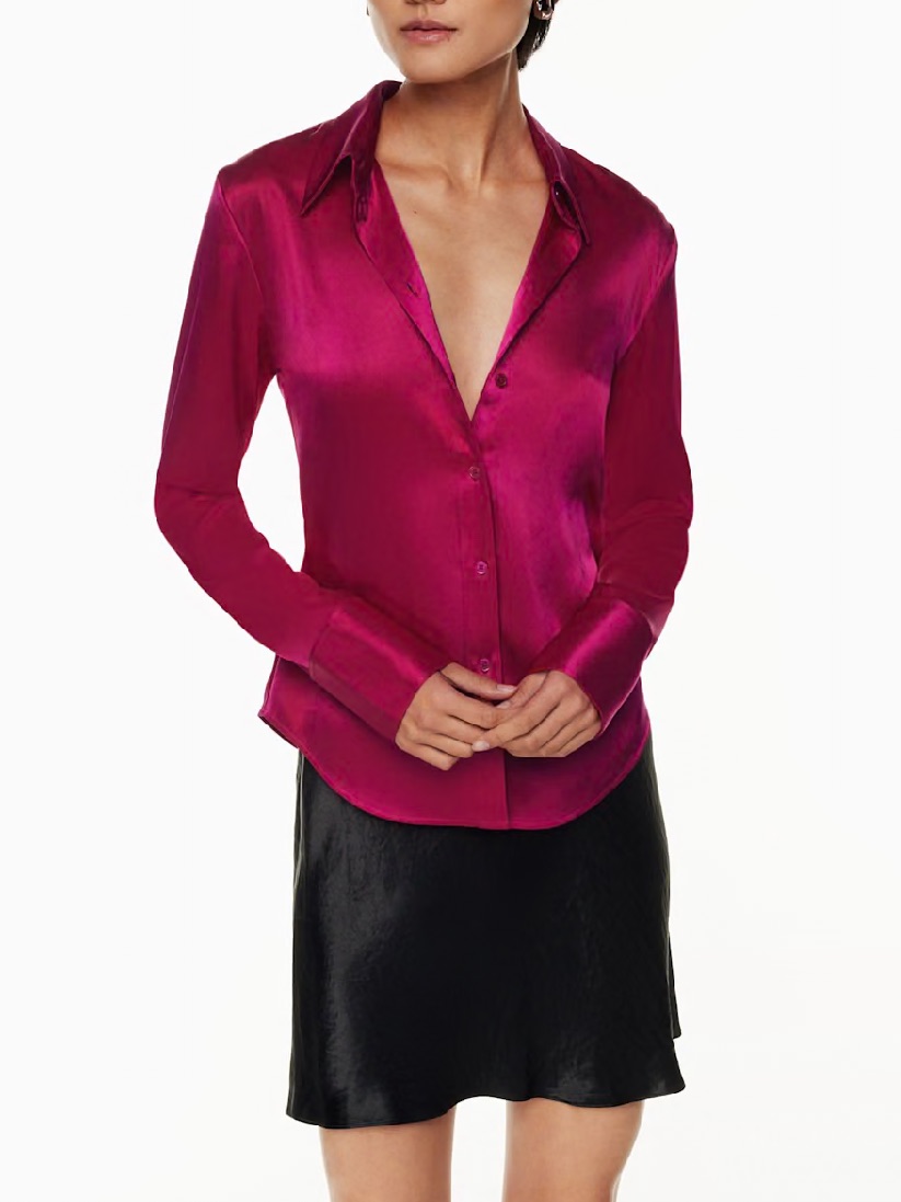 Babaton Aritzia Industry Satin Granita Pink Button Down Shirt